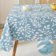 Heavy Duty Vinyl Tablecloth with Flannel Backed, Waterproof Oil-Proof Plastic Table Cloth, Wipeable Spill-Proof PVC Table Cover for Dinner Outdoor Picnic,(Blue Leaf, 60x84 Inch Rectangle)