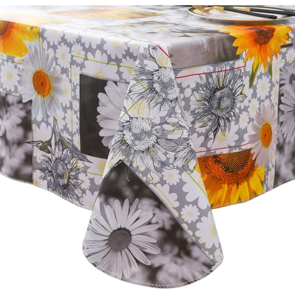 Heavy Duty Vinyl Tablecloth with Flannel Backing Waterproof Oil-Proof PVC Table Cloth Stain-Resistant Wipeable Rectangle or Square Table Cover (Leaves, 52X52 Inch)