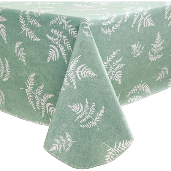 Heavy Duty Vinyl Tablecloth with Flannel Backing Waterproof Oil-Proof PVC Table Cloth Stain-Resistant Wipeable Rectangle or Square Table Cover (Mint Leaf, 60X84 Inch)
