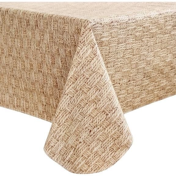 Heavy Duty Vinyl Tablecloth with Flannel Backing Waterproof Oil-Proof PVC Table Cloth Stain-Resistant Wipeable Rectangle or Square Table Cover (Weave, 60X102 Inch)