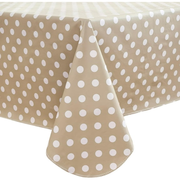 Heavy Duty Vinyl Tablecloth with Flannel Backing Waterproof Oil-Proof PVC Table Cloth Stain-Resistant Wipeable Rectangle or Square Table Cover (White Dots, 60X102 Inch)