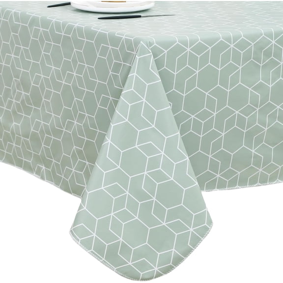 Heavy Duty Vinyl Tablecloth with Flannel Backing Waterproof Oil-Proof Plastic Table Cloth Stain-Resistant Wipeable Rectangle or Square Table Cover for Indoor and Outdoor (Green Grid,54x54 Inch)