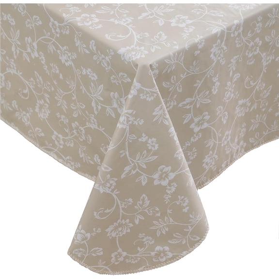 Heavy Duty Vinyl Tablecloth with Flannel Backing Waterproof Oil-Proof Plastic Table Cloth Stain-Resistant Wipeable Rectangle or Square Table Cover for Indoor and Outdoor (Beige Floral,54x54 Inch)