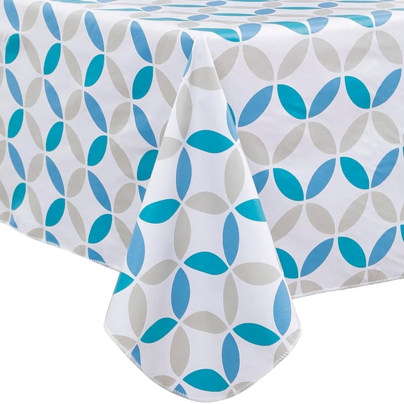 Heavy Duty Vinyl Tablecloth with Flannel Backing Waterproof Oil-Proof Plastic Table Cloth Stain-Resistant Wipeable Table Cover for Indoor and Outdoor (Geometric Leaf,54x54 Inch)