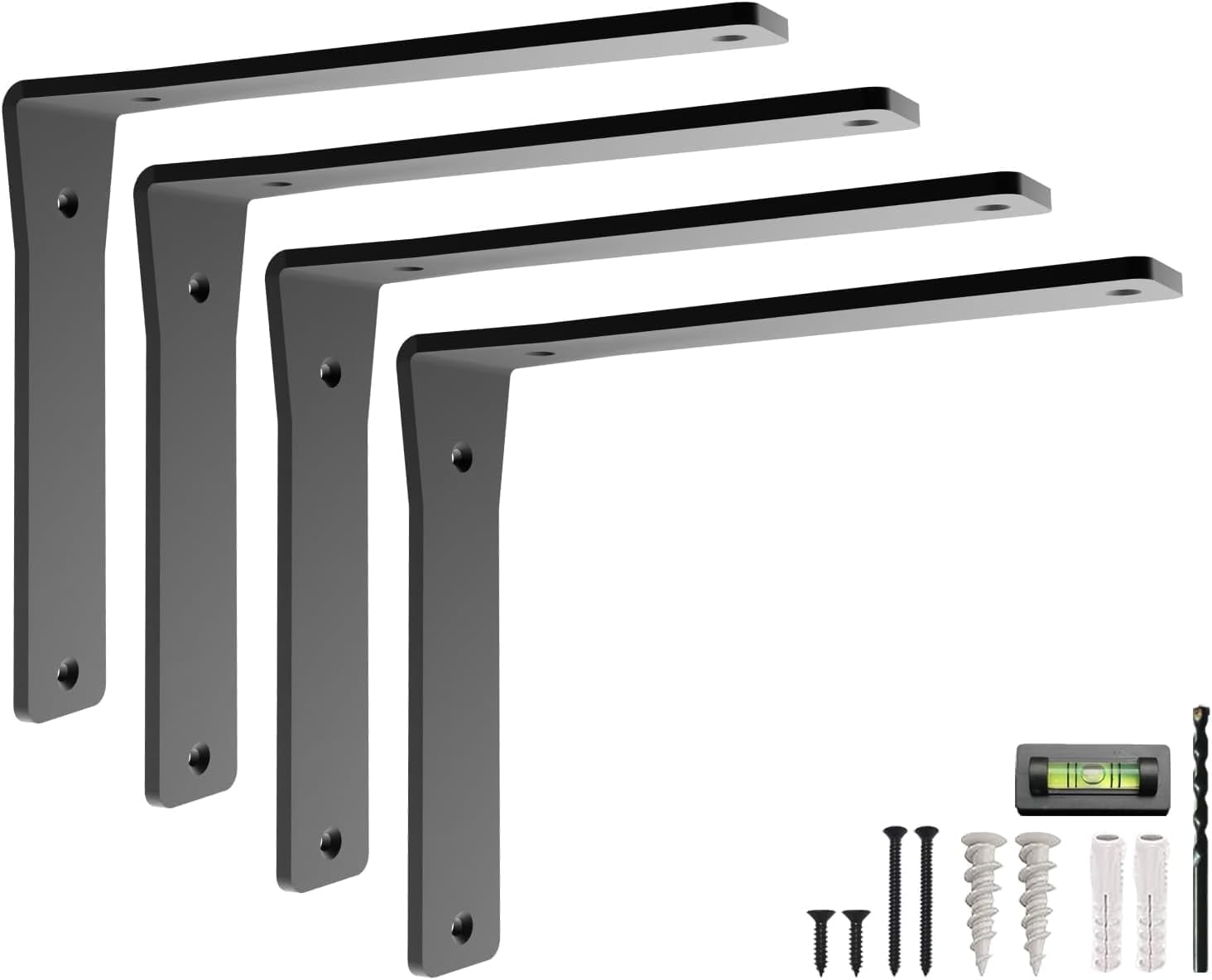 Heavy-Duty Viva L Mantel Shelf Brackets by Balin Designs (Black) DIY Brackets with Mounting Hardware for 8"- 10" Shelves, Ideal for Fireplace, Granite Countertops, Bookshelves (Set of 4)