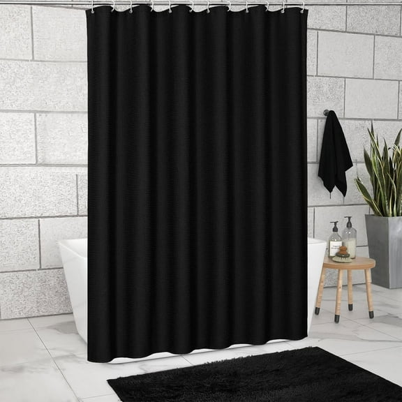 Heavy Duty Waffle Textured Shower Curtain | 256GSM Thick Polyester Fabric | Water & Stain Resistant | Hotel Grade | Includes 12 Hooks | 71x71 Inches