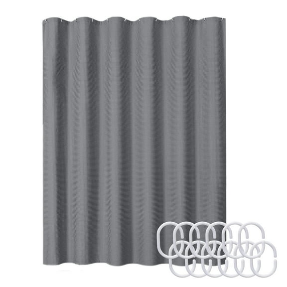 Heavy Duty Waffle Textured Shower Curtain High Performance Weighted Fabric Bathroom Curtain with 12 Hooks Gray 71x71 Inch