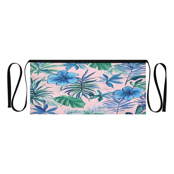 Heavy Duty Waist Apron with 3 Pockets Water Resistant Commercial Grade for Waiters, Servers, Bartenders, Chefs, Gardeners, and Home Use Blue Flora Gren Leaves