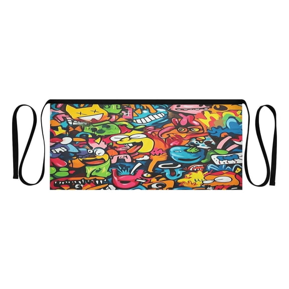 Heavy Duty Waist Apron with 3 Pockets Water Resistant Commercial Grade for Waiters, Servers, Bartenders, Chefs, Gardeners, and Home Use Cartoon Graffiti Style