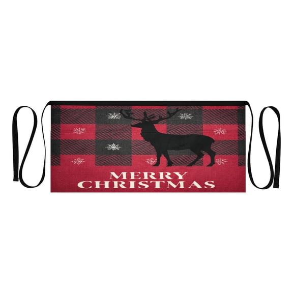 Heavy Duty Waist Apron with 3 Pockets Water Resistant Commercial Grade for Waiters, Servers, Bartenders, Chefs, Gardeners, and Home Use Christmas Reindeer T-shirt Design