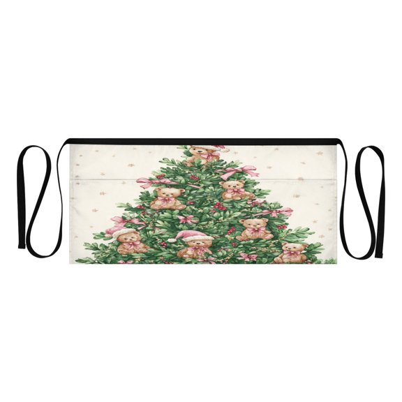Heavy Duty Waist Apron with 3 Pockets Water Resistant Commercial Grade for Waiters, Servers, Bartenders, Chefs, Gardeners, and Home Use Christmas Tree with Bears