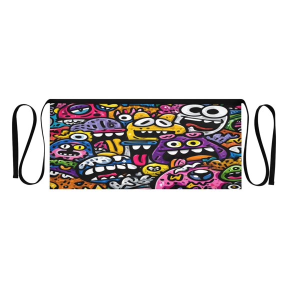 Heavy Duty Waist Apron with 3 Pockets Water Resistant Commercial Grade for Waiters, Servers, Bartenders, Chefs, Gardeners, and Home Use Colorful Cartoon Monsters