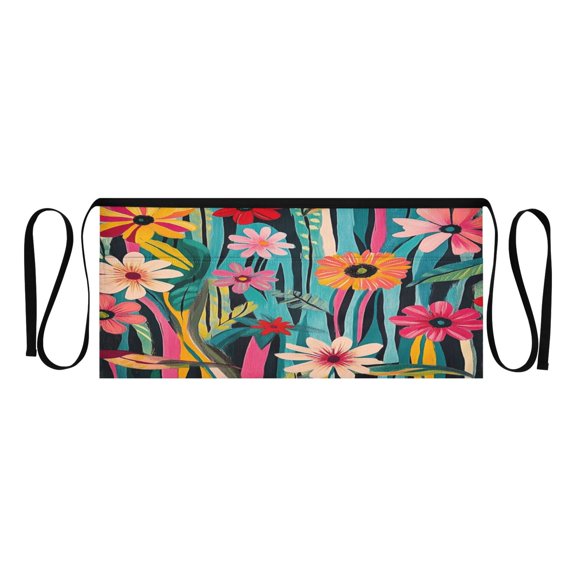 Heavy Duty Waist Apron with 3 Pockets Water Resistant Commercial Grade for Waiters, Servers, Bartenders, Chefs, Gardeners, and Home Use Cool Shirt Flowers Pattern