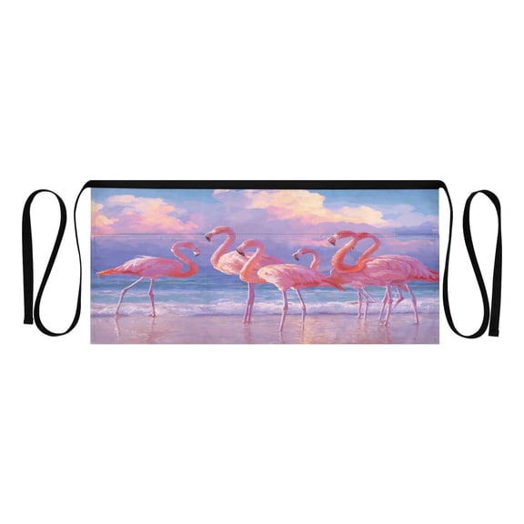 Heavy Duty Waist Apron with 3 Pockets Water Resistant Commercial Grade for Waiters, Servers, Bartenders, Chefs, Gardeners, and Home Use Group Of Pink Flamingos