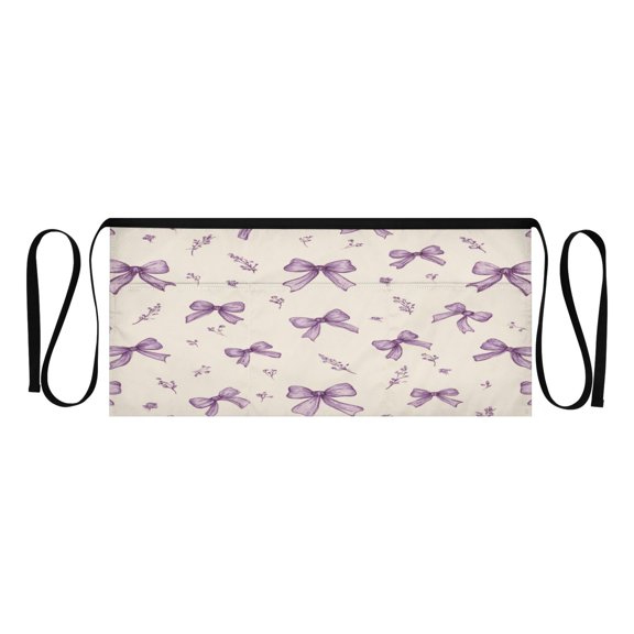 Heavy Duty Waist Apron with 3 Pockets Water Resistant Commercial Grade for Waiters, Servers, Bartenders, Chefs, Gardeners, and Home Use Pastel Lavender Bows