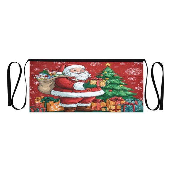 Heavy Duty Waist Apron with 3 Pockets Water Resistant Commercial Grade for Waiters, Servers, Bartenders, Chefs, Gardeners, and Home Use Santa Claus and His Presents