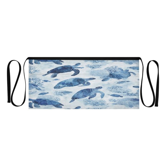Heavy Duty Waist Apron with 3 Pockets Water Resistant Commercial Grade for Waiters, Servers, Bartenders, Chefs, Gardeners, and Home Use Sea Turtles and Fish Swimming