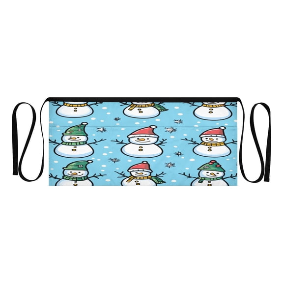 Heavy Duty Waist Apron with 3 Pockets Water Resistant Commercial Grade for Waiters, Servers, Bartenders, Chefs, Gardeners, and Home Use Snowman Cartoon Seamless Pattern