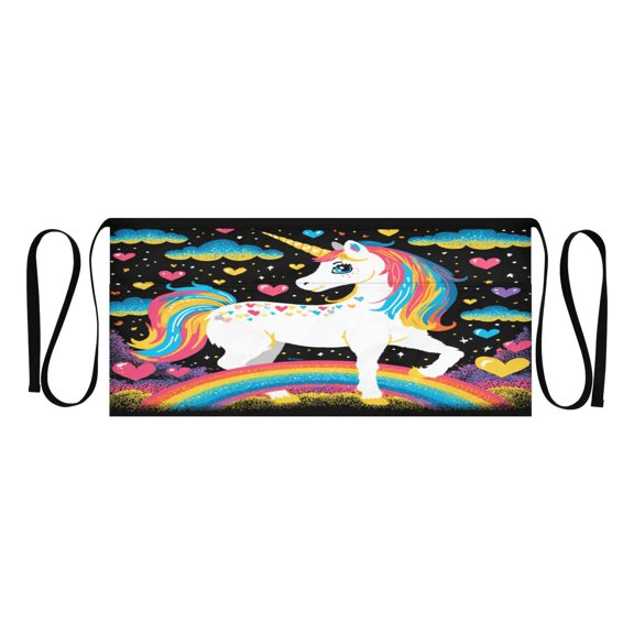 Heavy Duty Waist Apron with 3 Pockets Water Resistant Commercial Grade for Waiters, Servers, Bartenders, Chefs, Gardeners, and Home Use Unicorn with A Rainbow Mane