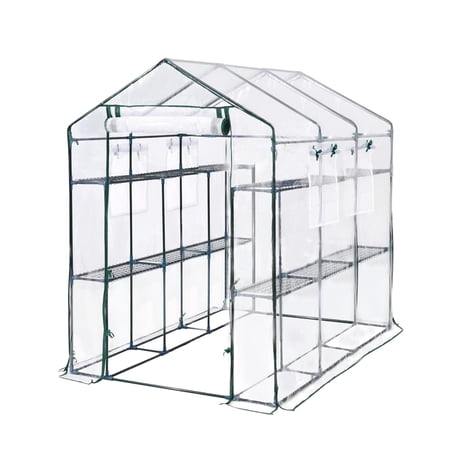 Heavy Duty Walk-In Greenhouse Kit for Backyard & Indoor Use – PE Cover – 8 Shelves – Mesh Side Windows – Portable & Weatherproof – Transparent Color