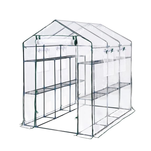 Heavy Duty Walk-In Greenhouse Kit for Backyard & Indoor Use – PE Cover – 8 Shelves – Mesh Side Windows – Portable & Weatherproof – Transparent Color