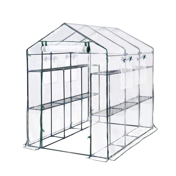Heavy Duty Walk-In Greenhouse Kit for Backyard & Indoor Use – PE Cover – 8 Shelves – Mesh Side Windows – Portable & Weatherproof – Transparent Color