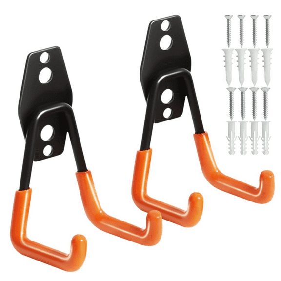 Heavy Duty Wall Hook for Hanging, 2 Pack Garage Tool Organizer Wall Mount, Metal Garage Storage Hooks for Ladder,Extension,Garden Tool, Small Utility Hook, Hose Holder for Outdoor and Indoors