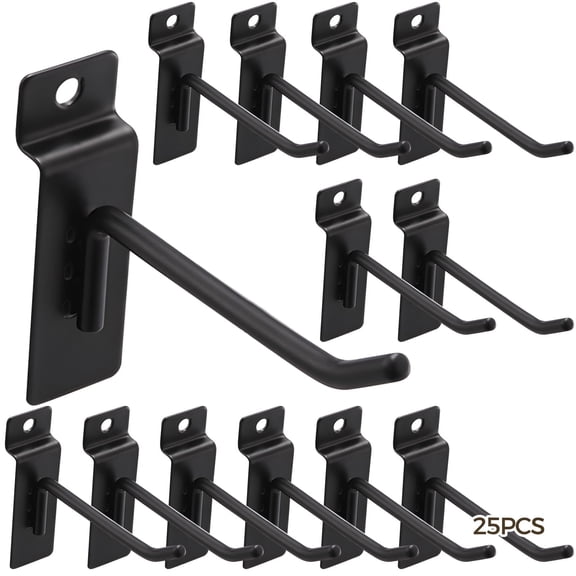 25-Pack Heavy Duty Gridwall Hooks 50 lbs Capacity, Black Iron Wall Hangers with Mounting Hardware, 3.9 Inch Sturdy Rust-Resistant Organizer for Garage, Hardware Store & Warehouse