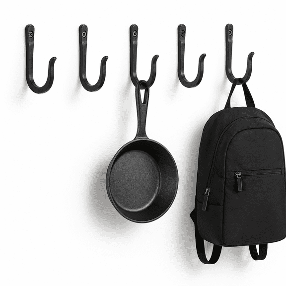 Heavy Duty Wall Hooks, Decorative Coat Hooks, Hooks for Hanging Cast Iron Skillets, as Well as Backpacks, Coats, etc, Multi-Layer Electroplated, Indoor and Outdoor Use(Black)