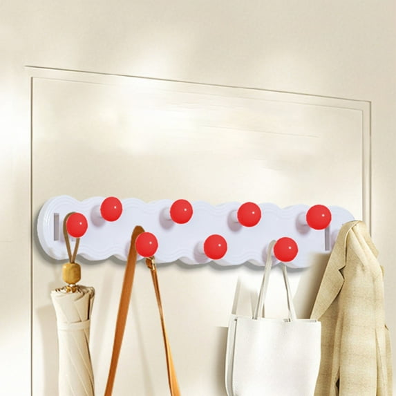 Heavy Duty Wall Mount Coat Hooks | 9-Hook Adhesive Organizer for Rental Homes & Kitchens | No Drill Installation | White Metal & Wood Design for Coats, Towels & Backpacks