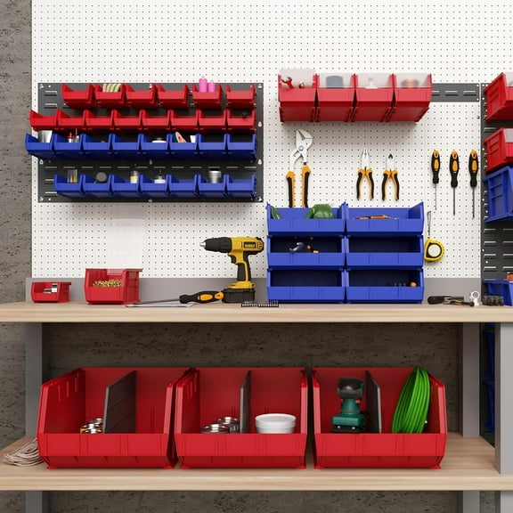 Heavy Duty Wall Mount Garage Storage Steel Louvered Rail for AkroBins, 32-Inch W x 3-Inch H, 2-Pack, Grey