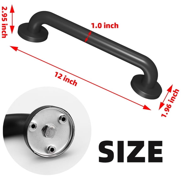 HeavyDuty WallMount Grab Bar 12 Inch Matte Black, IndustrialStyle Metal Stair Hand Rail for Indoor & Exterior Stairs, Deck, Hallway and Elderly Balance Safety