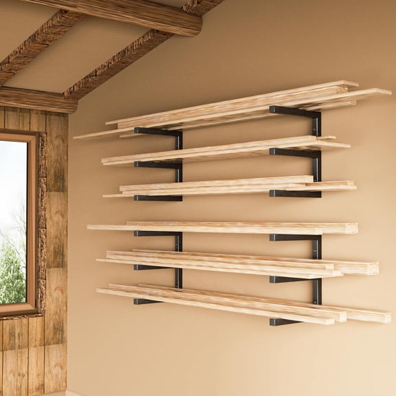 Heavy Duty Wall Mount Lumber Storage Rack, 6-Level Metal Shelf Holds 1200 lbs for Garage Shed Workshop