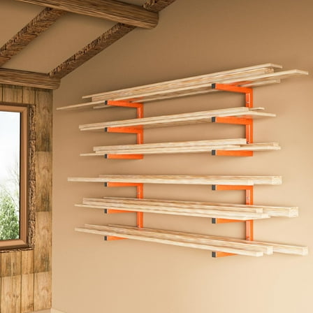 Heavy Duty Wall Mount Lumber Storage Rack with 6 Levels, 1200 LBS Capacity, Orange