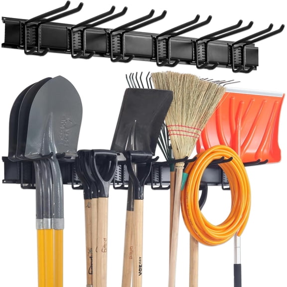 Heavy Duty Wall Mount Tool Hanger, 48 Inch Garage Storage Rack with Adjustable Hooks for Yard and Outdoor Organization