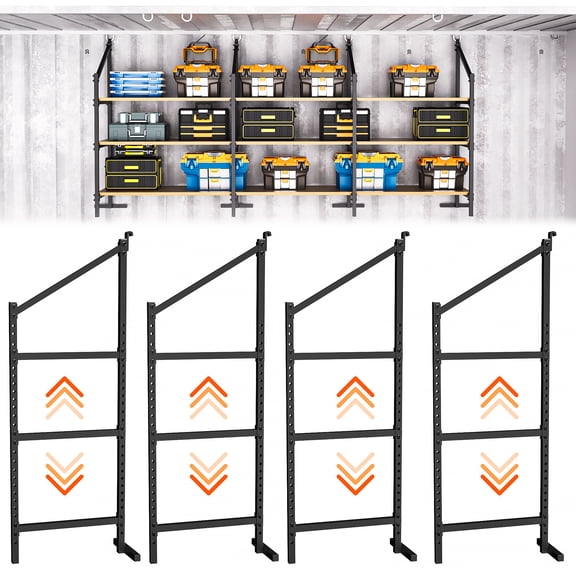 Heavy Duty Wall Mounted Adjustable 3-Tier Garage Storage Shelves – Metal Shelf Brackets Rack for Garage Organization, Workshop, Trailer & Truck Bed Storage