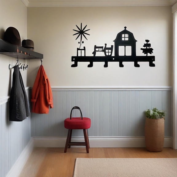 Heavy-Duty Wall Mounted Coat Rack with 6 Metal Hooks, Black Utility Storage Rack for Entryway, Bathroom, Kitchen, Garage Space-Saving Key Holder & Towel Hanger Organizer