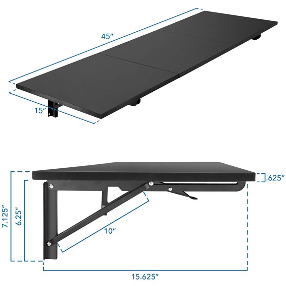 Heavy Duty Wall Mounted Drop Down Table, 45x15 Inch Collapsible Folding Workbench for Home Office Garage Study Kitchen (Black)