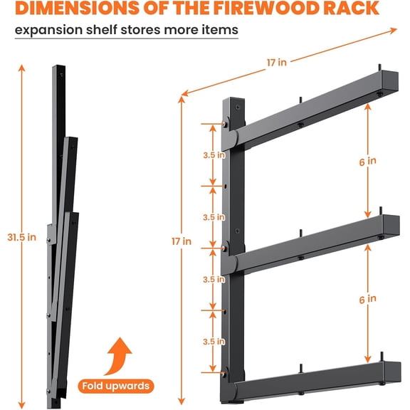 Heavy-Duty Wall Mounted Lumber Storage Rack, 3-Tier Garage & Indoor Wall Shelving Wood Organizer, 500lb Capacity (Black- 4Pack)