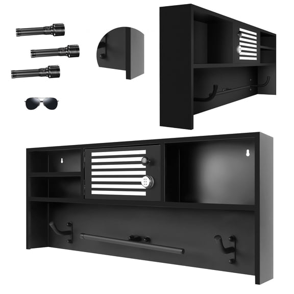 Heavy-Duty Wall Mounted Police Gear Rack, Combination Lock Police Equipment Organizer for Home Office Bar, Heavy-Duty Tactical Gear Stand with Multi-Compartment Hooks