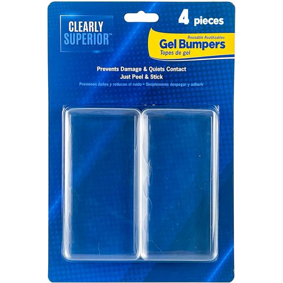Heavy Duty Wall Protectors - Large 4 Pack Rectangle 4" x 2" x .30" - Shields & Quiets Doors, Large Furniture, Bedframes, Appliances - Reusable and Easy to Apply Polymer Gel Bumpers