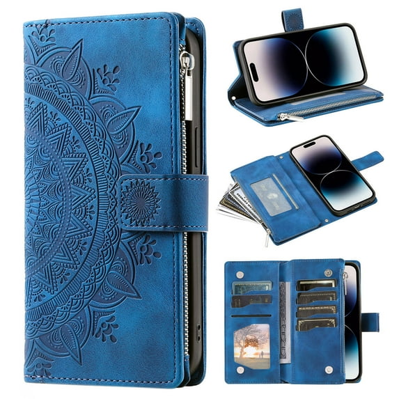 Heavy Duty Wallet Case for Samsung Galaxy A16 4G/5G, PU Leather Cards Holder Crossbody Strap Zipper Pocket Kickstand Drop Protection Phone Case for Samsung Galaxy A16 4G/5G, Blue