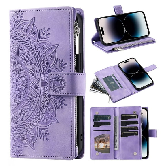 Heavy Duty Wallet Case for Samsung Galaxy A16 4G/5G, PU Leather Cards Holder Crossbody Strap Zipper Pocket Kickstand Drop Protection Phone Case for Samsung Galaxy A16 4G/5G, Purple