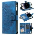 thumbnail image 1 of Heavy Duty Wallet Case for iPhone 16 Pro Max, PU Leather Cards Holder Crossbody Strap Zipper Pocket Kickstand Drop Protection Phone Case for iPhone 16 Pro Max, Blue, 1 of 7
