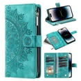 thumbnail image 1 of Heavy Duty Wallet Case for iPhone 16 Pro Max, PU Leather Cards Holder Crossbody Strap Zipper Pocket Kickstand Drop Protection Phone Case for iPhone 16 Pro Max, Green, 1 of 7