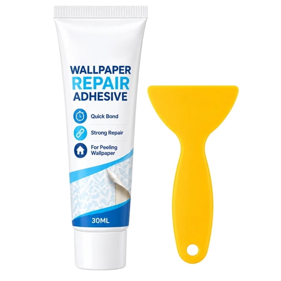 Heavy-Duty Wallpaper Repair Adhesive with Scraper,Multi-Functional Invisible Clear No‑Residue Glue,Wallpaper Seam Repair Adhesive Kit for Loose Edges Tears and Overlapping Seam,White