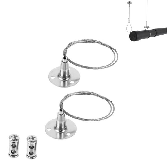 Heavy Duty Wardrobe Pipe Bracket Rod Holder,QZS Adjustable Wire Rope for Home,Set of 2 Portable Ceiling Board Hanging Kit for Home