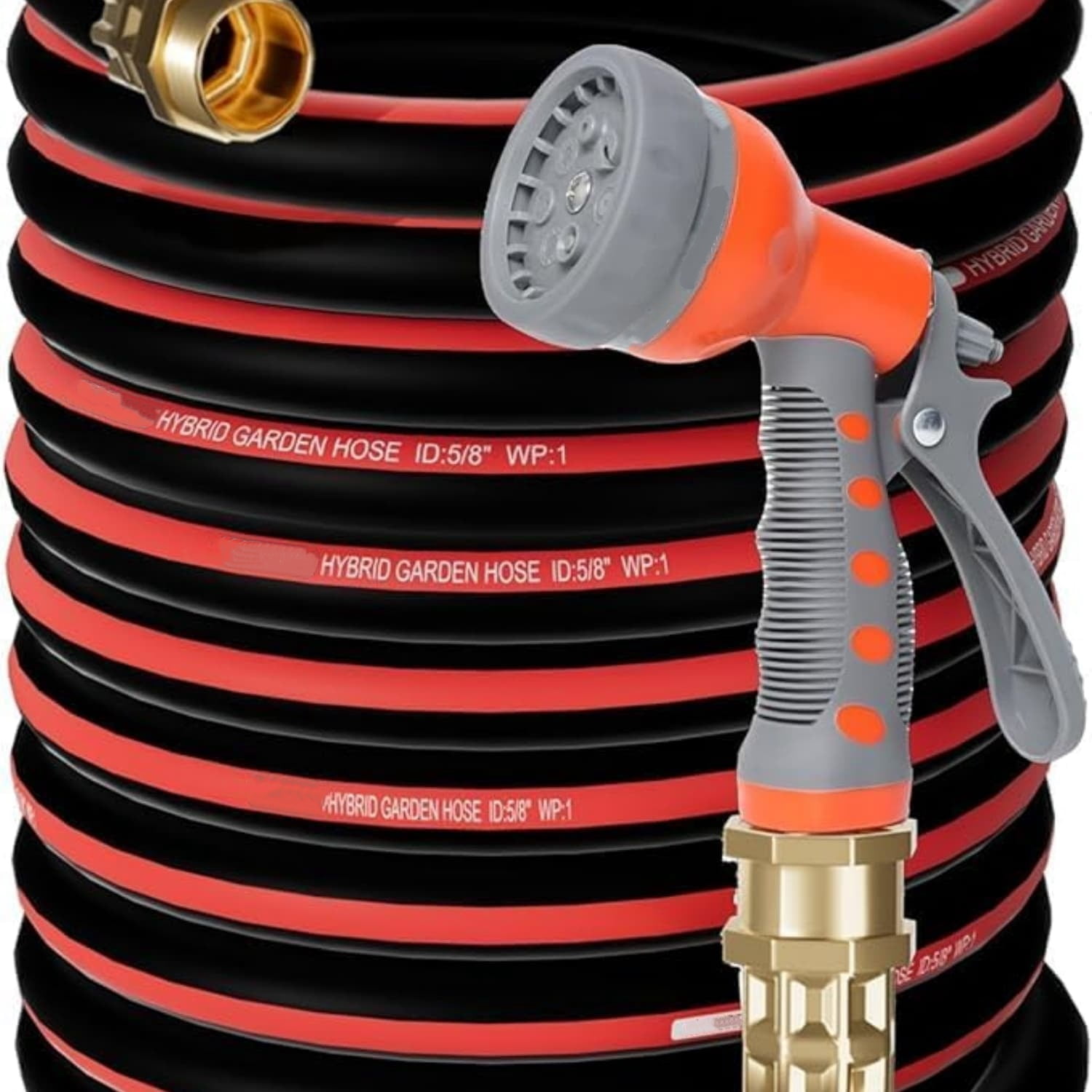 Heavy Duty Water Hose100ft 5/8 Rubber Garden Hose No Kink Flex Hose 3/4 inch 100% Solid Brass Fittings Outdoor Garden Hose for Lawns,Floor,Yard Washing,Gardening,Car Pipe Washing(100FT)