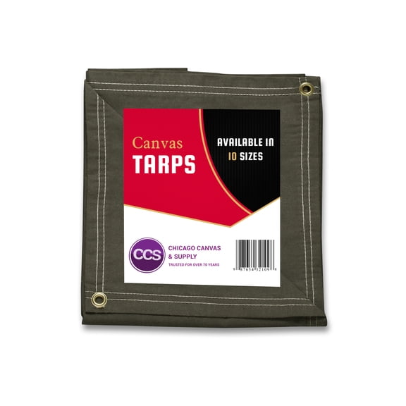 Heavy Duty Waterproof Canvas Tarp by CCS CHICAGO CANVAS & SUPPLY Extra Durable Multipurpose Camping Tarp Cover with Rustproof Grommets for Industrial & Commercial Use, Olive Drab, 8 by 16 Feet