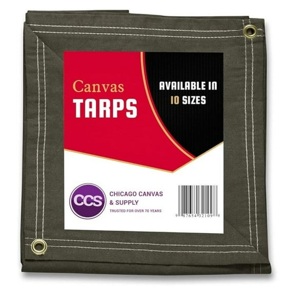 Heavy Duty Waterproof Canvas Tarp By CCS CHICAGO CANVAS & SUPPLY Extra Durable Multipurpose Camping Tarp Cover With Rustproof Grommets For Industrial & Use, Olive Drab, 8 by 10 Feet